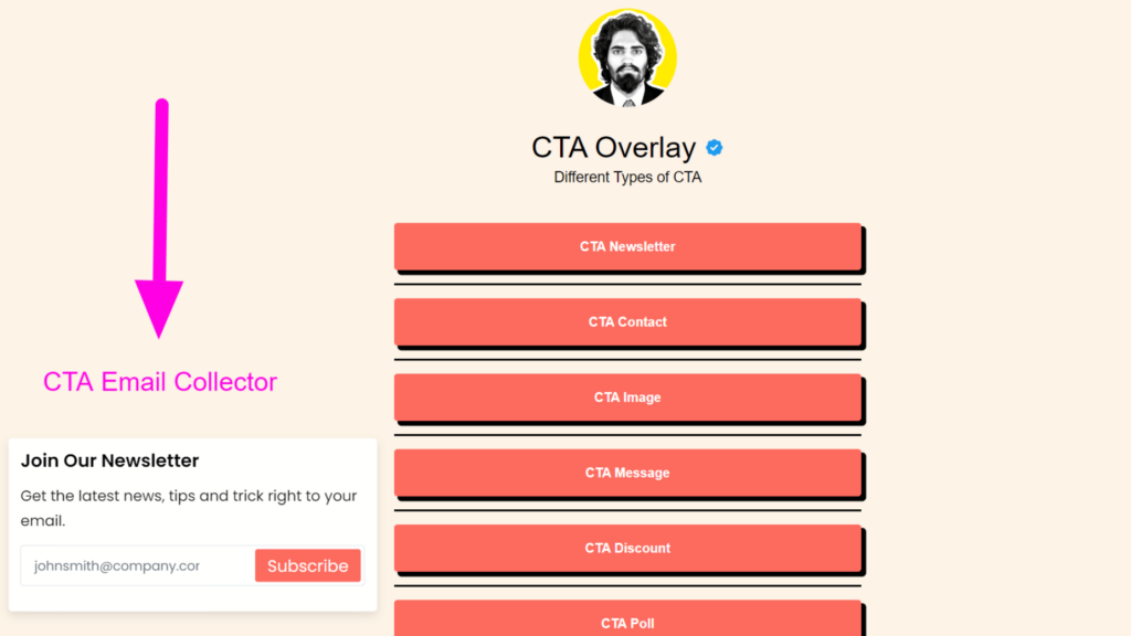 Screenshot of cta email collector