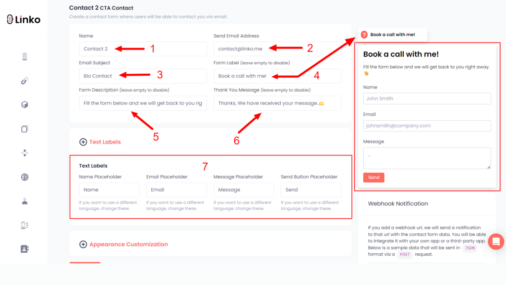 Screenshot of cta contact form