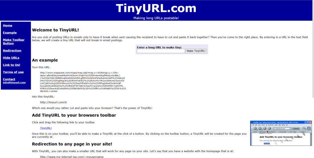 TinyURL early stage site image