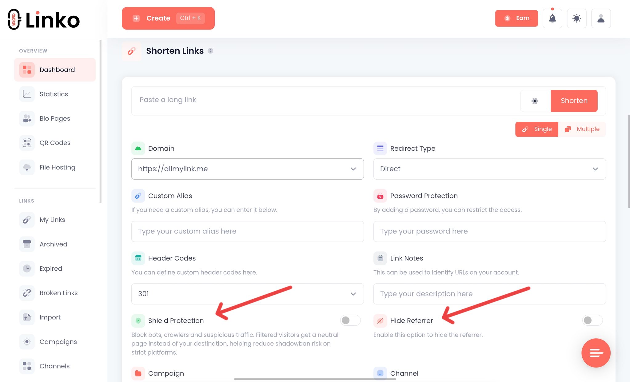 Linko advanced link shortener features