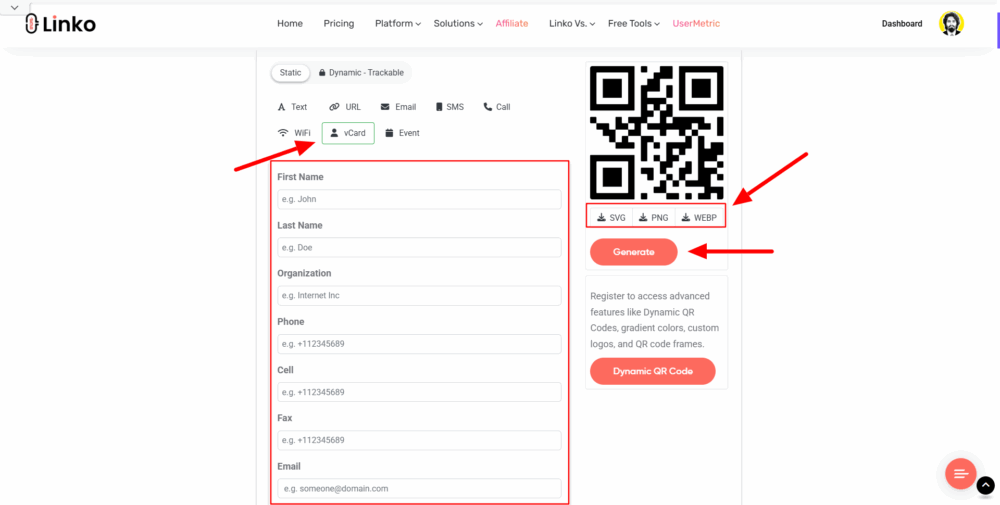 GENERATE VCARD QR CODE EXCEL visual data 5