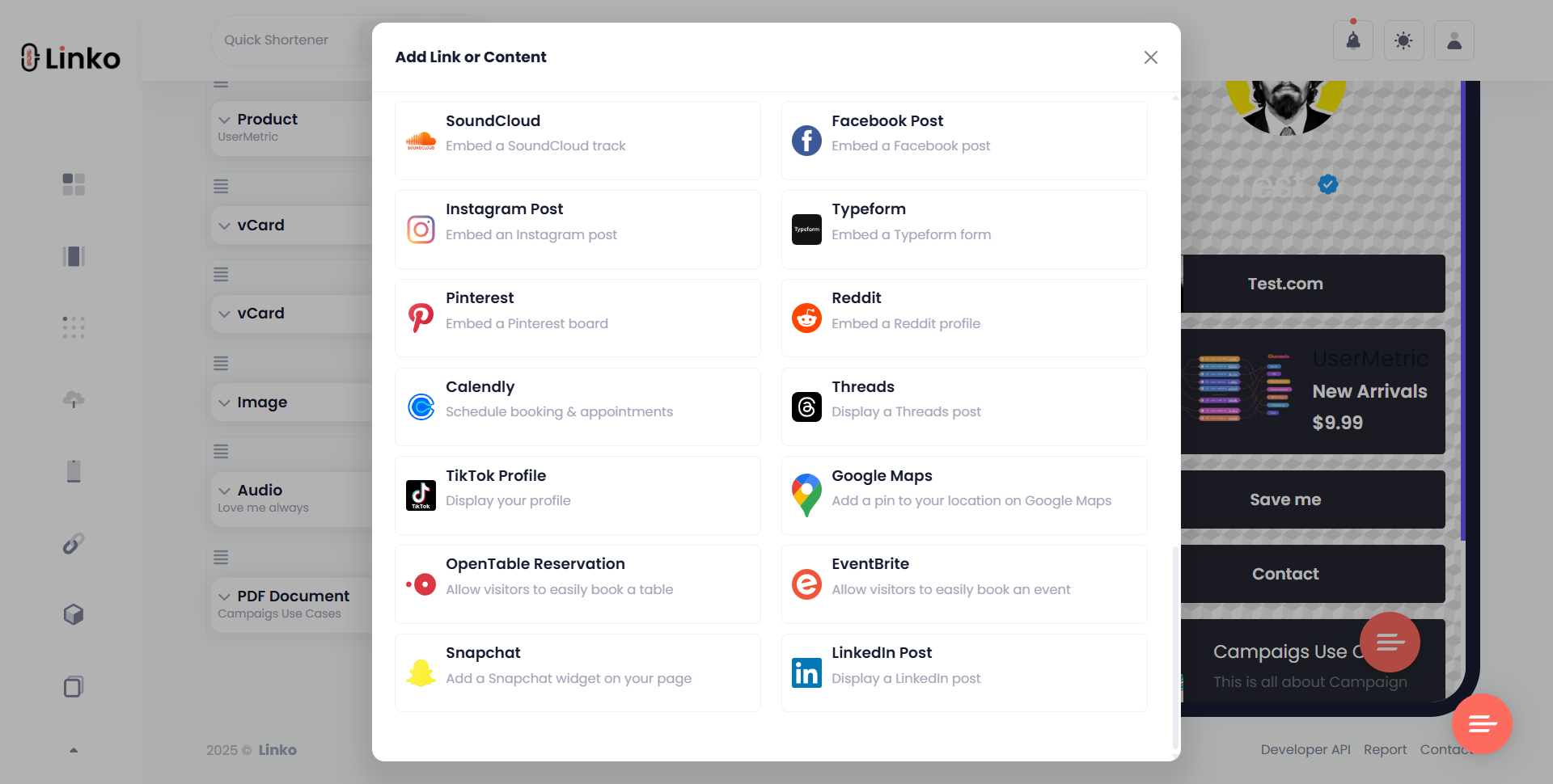GetAllMyLinks.com Alternative for Creators & Marketers 6 Linko's Bio Page Widget Dashboard