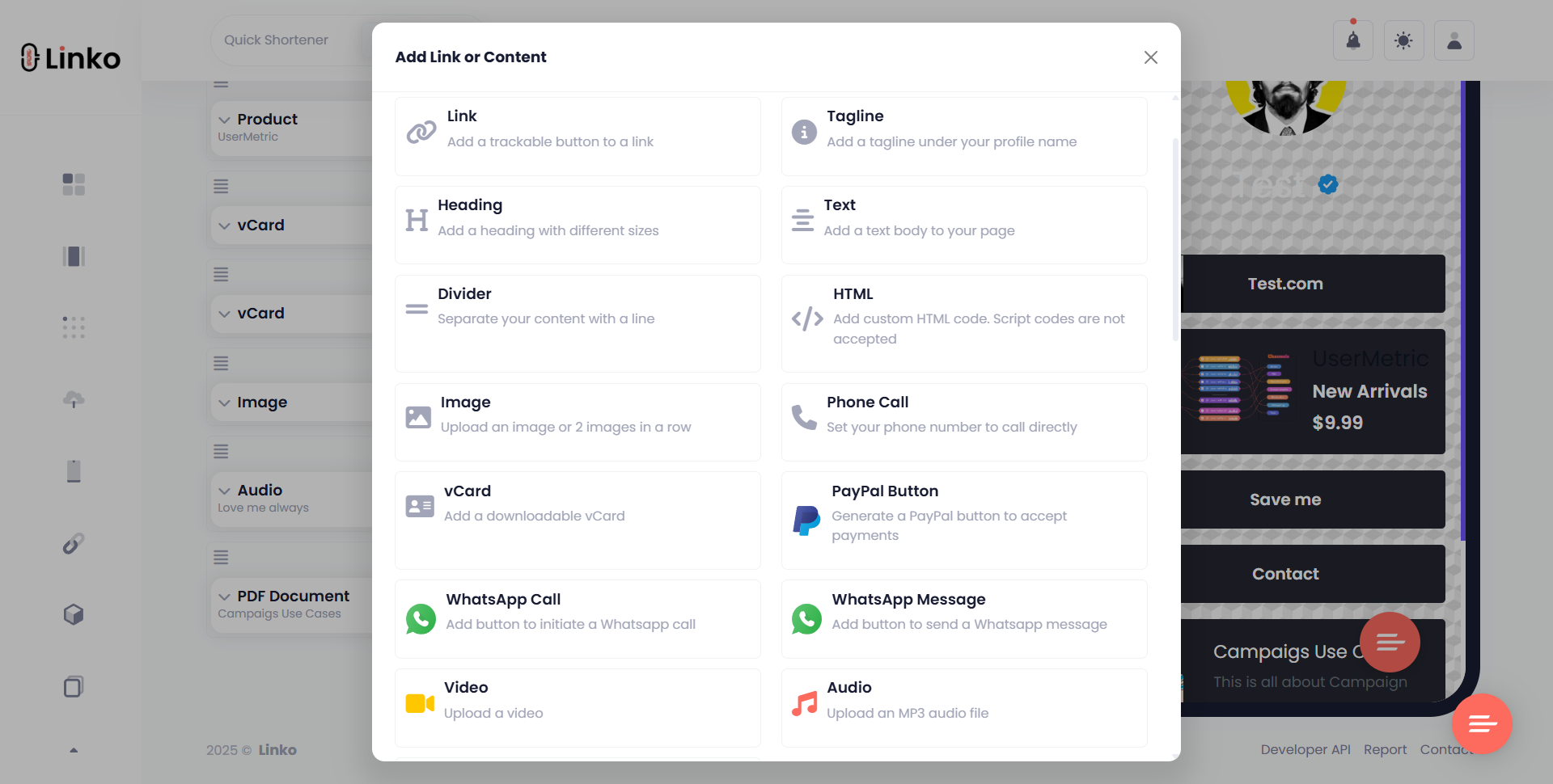 GetAllMyLinks.com Alternative for Creators & Marketers 4 Linko's Bio Page Widget Dashboard