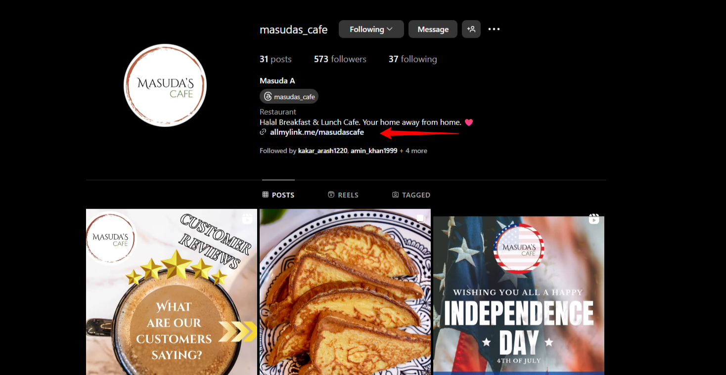 Benefits of Using Short URLs on Social Media (18+ Reasons) 6 Masudas' Cafe Instagram Account Screenshot