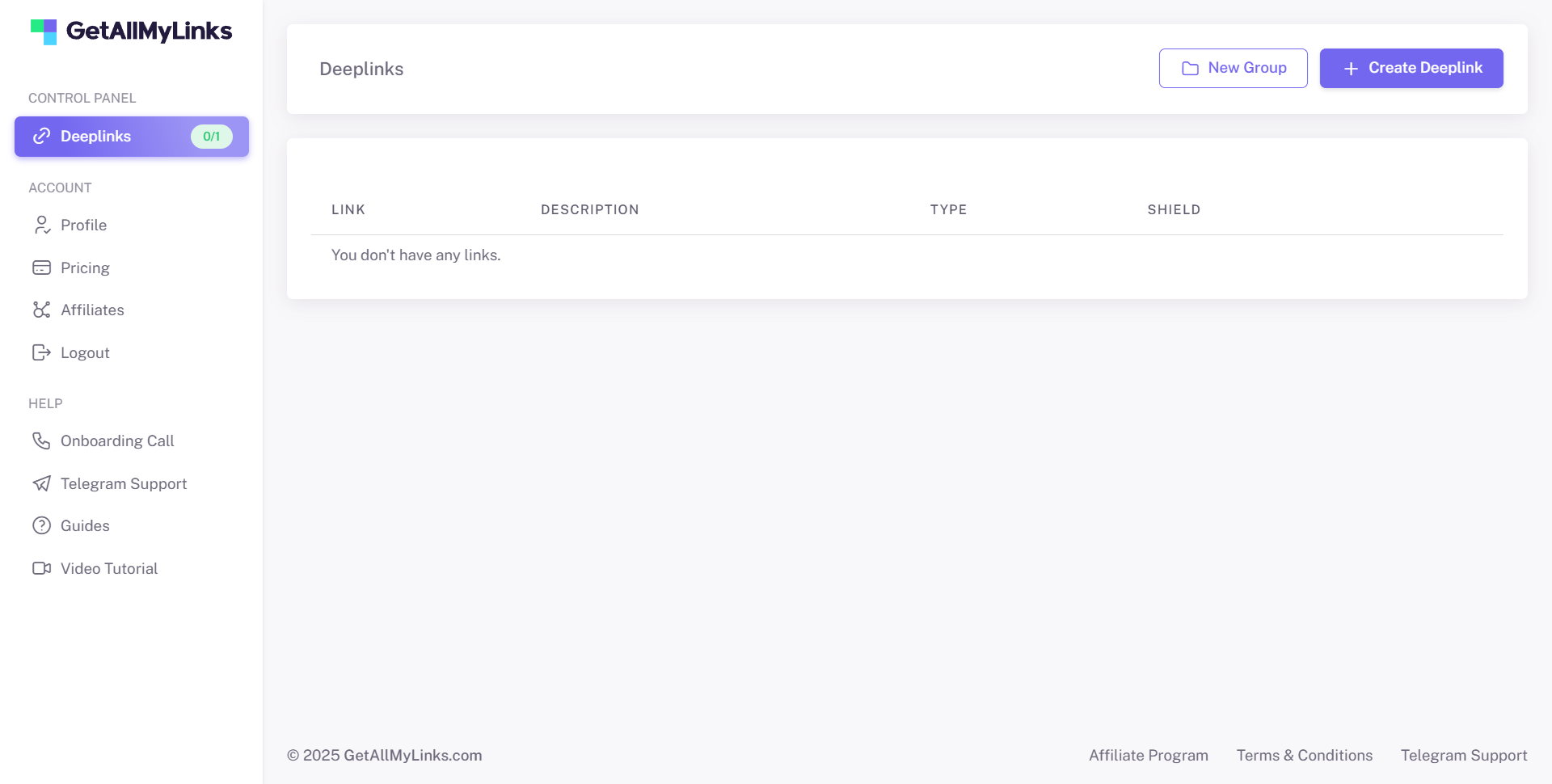 GetAllMyLinks.com Alternative for Creators & Marketers 2 Getallmylinks.com Dashboard