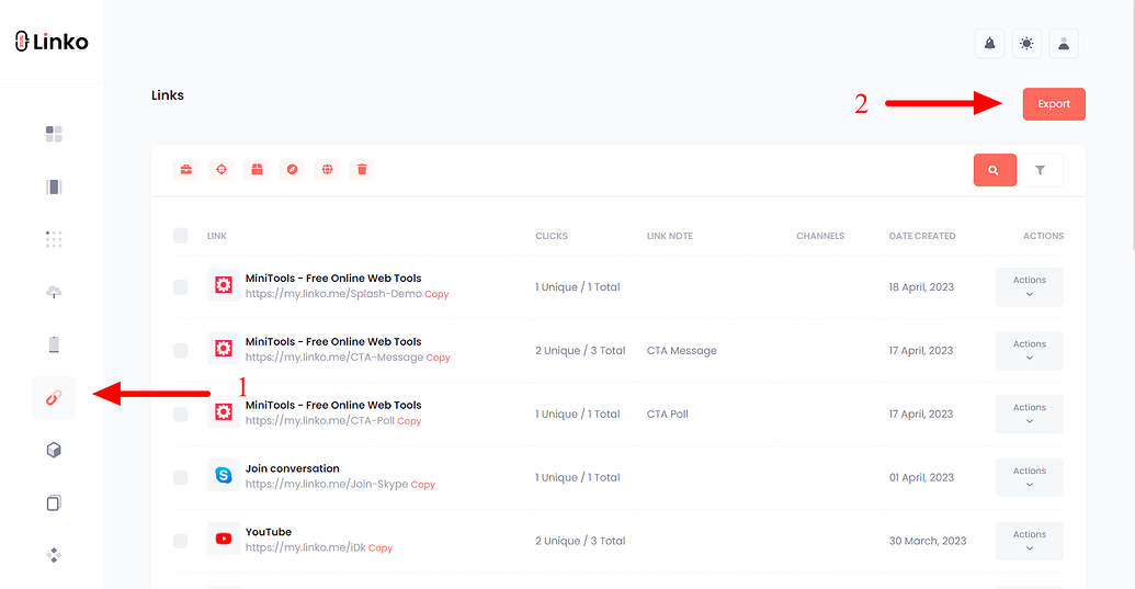 Export Short Links at Linko