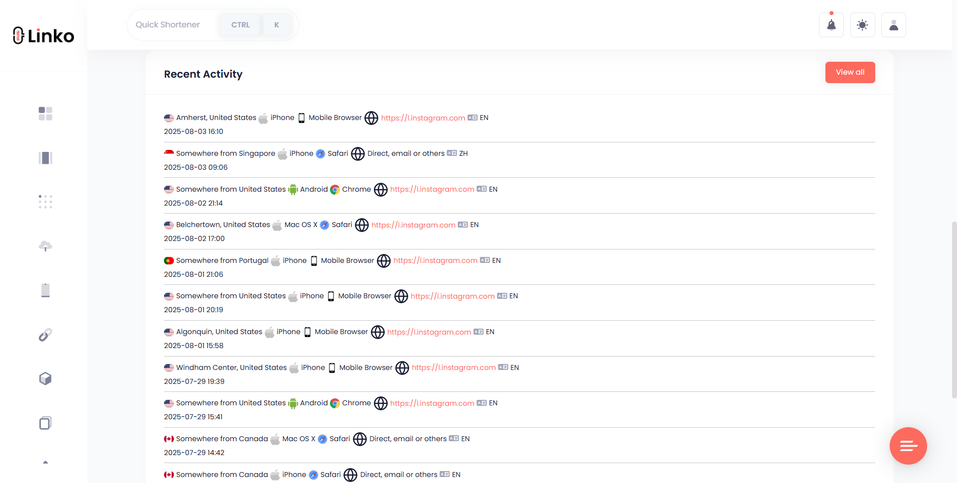 Vanity URL 101: What It Is and How to Create One 4 Recent Activity on Short Link Stats