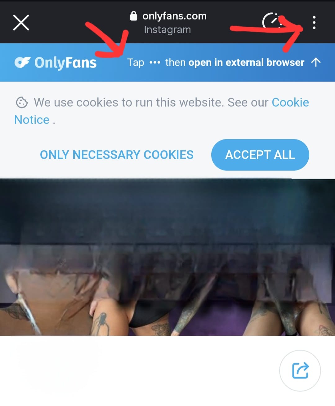 Instagram's three dots (...) in the top right corner of the in-app browser navigation