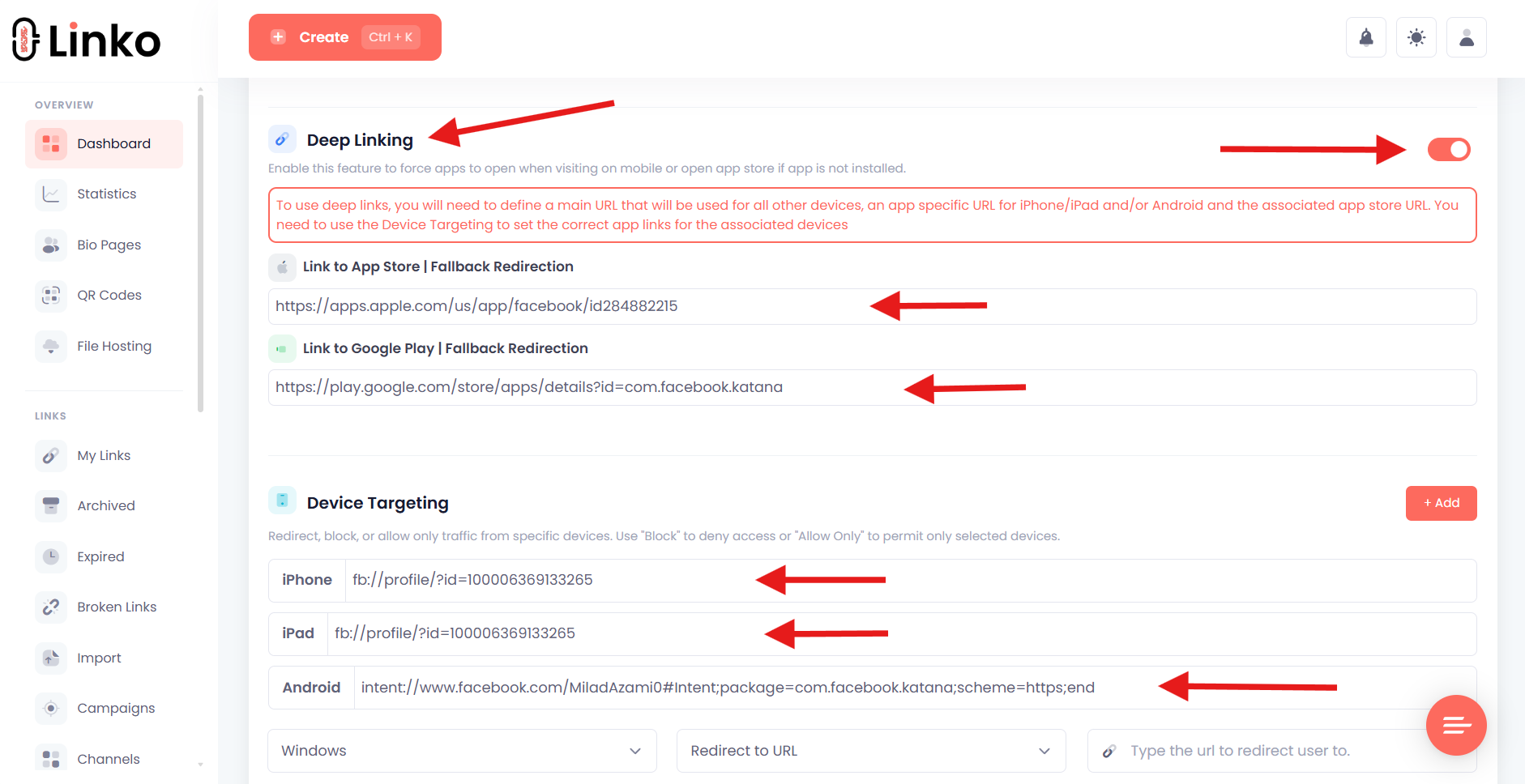 Linko Deep Linking