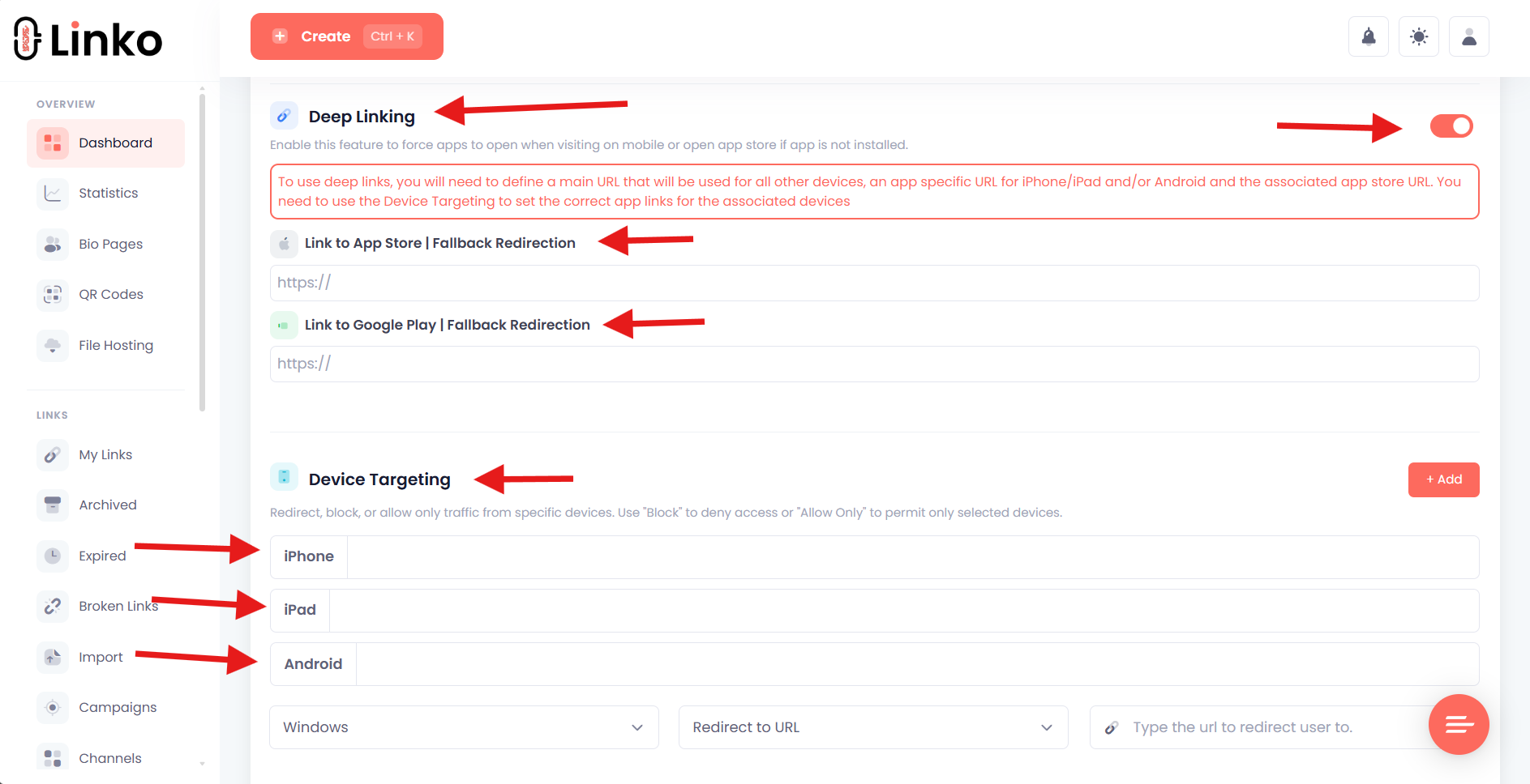 Linko Custom Deep Linking
