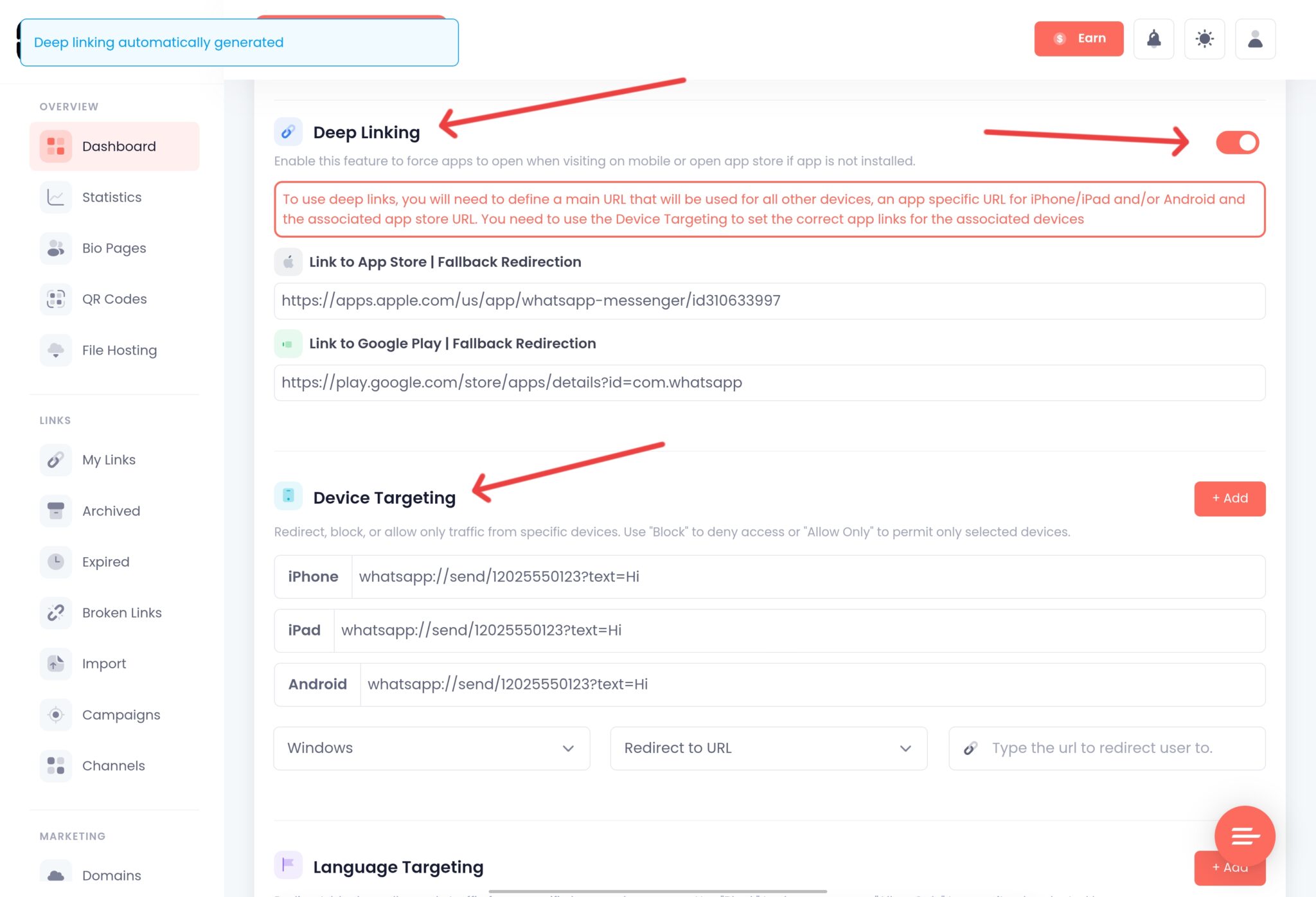 WhatsApp Deep Link: How to Create a Click-to-Chat Link 4 Creating whatsapp deep link at Linko