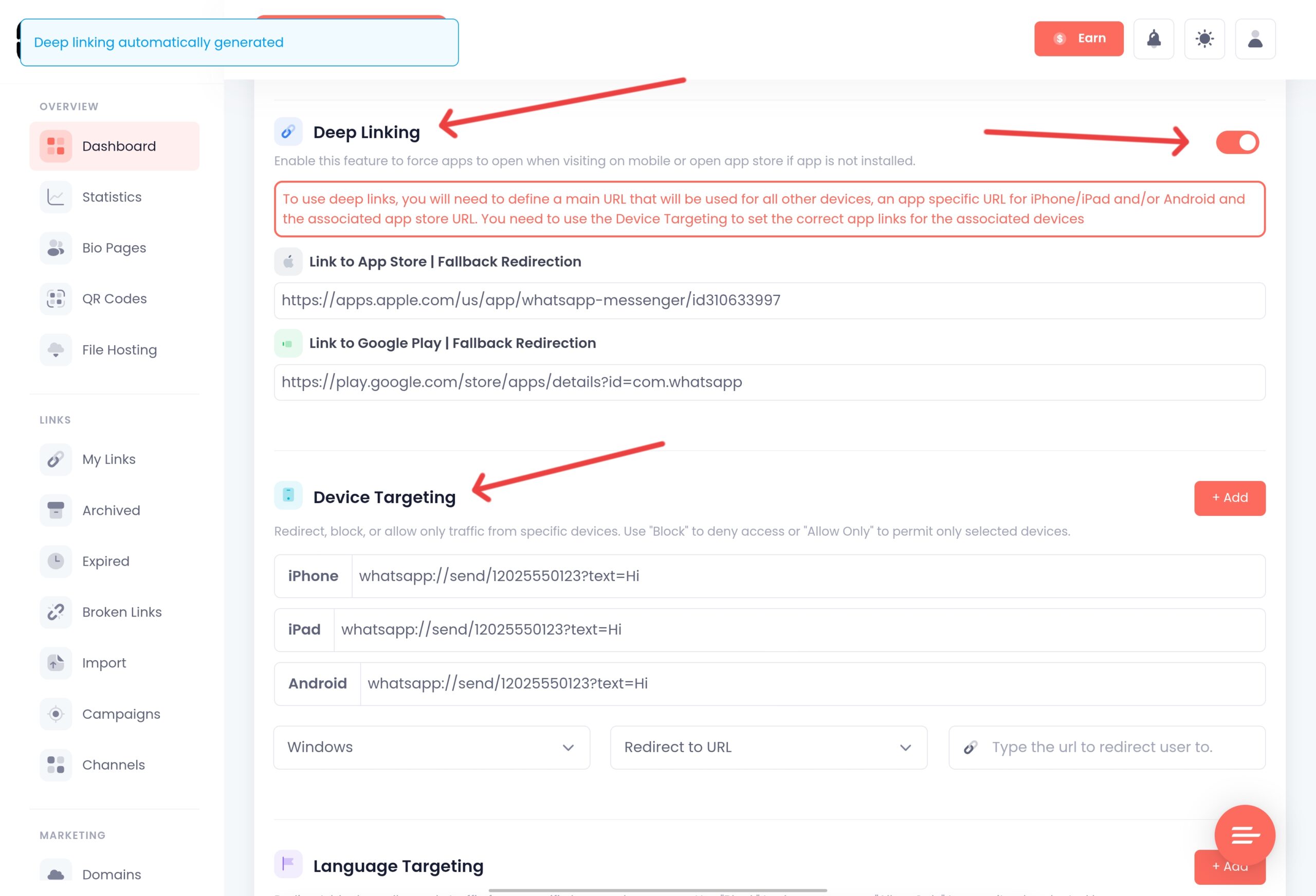 Linko Deep Linking 
