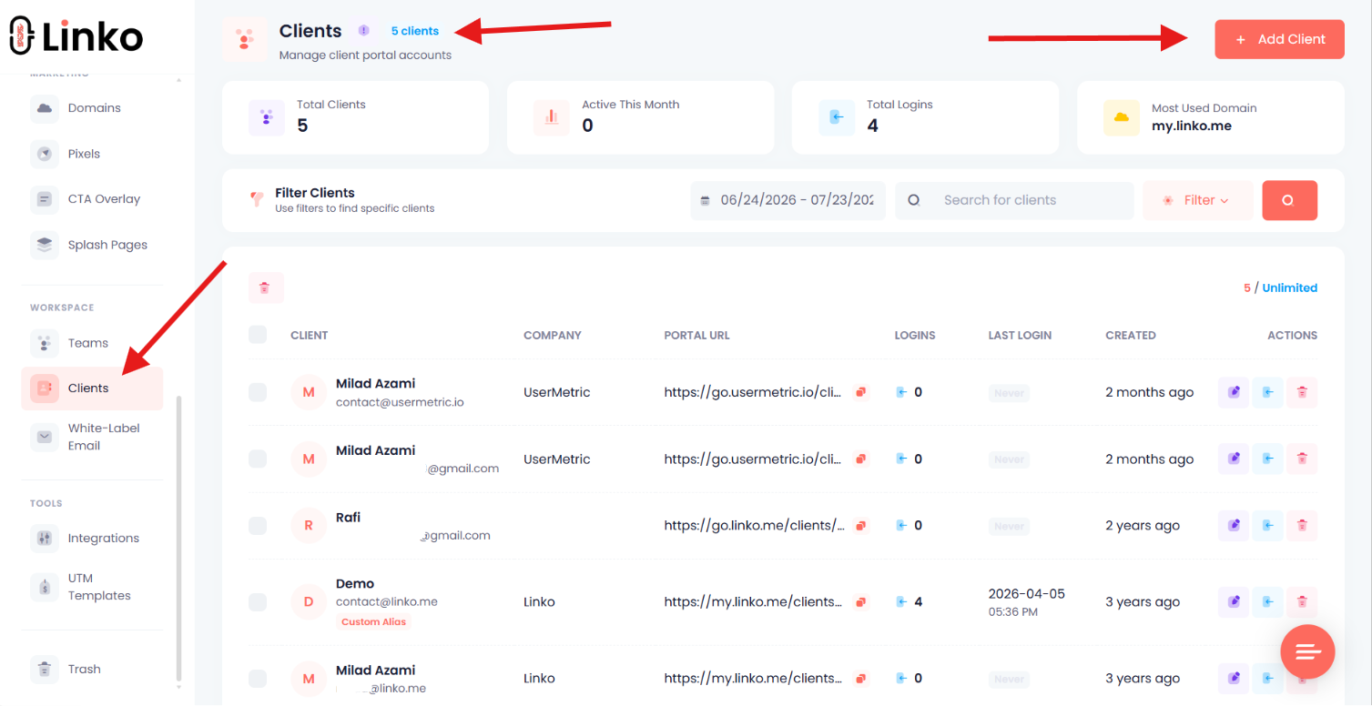 Agency workflow showing an owner, team member, client editor, and domain-scoped Bio Pages.