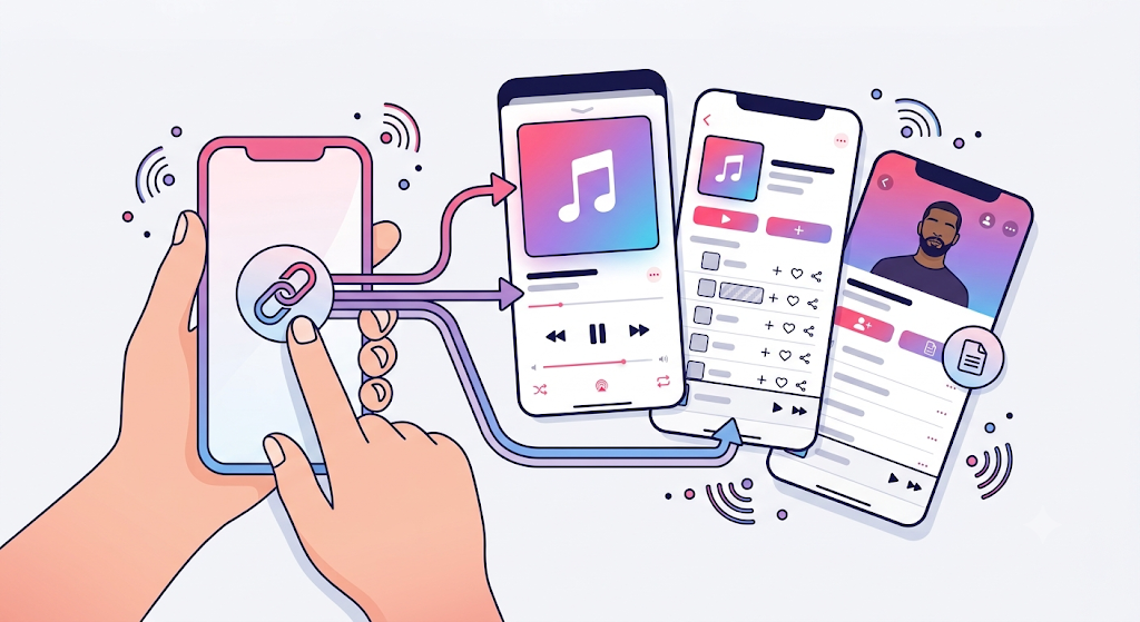 Illustration explaining how apple music deep linking works