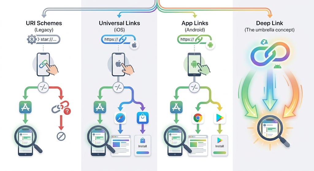 Deep Links vs Universal Links vs App Links vs URI Schemes