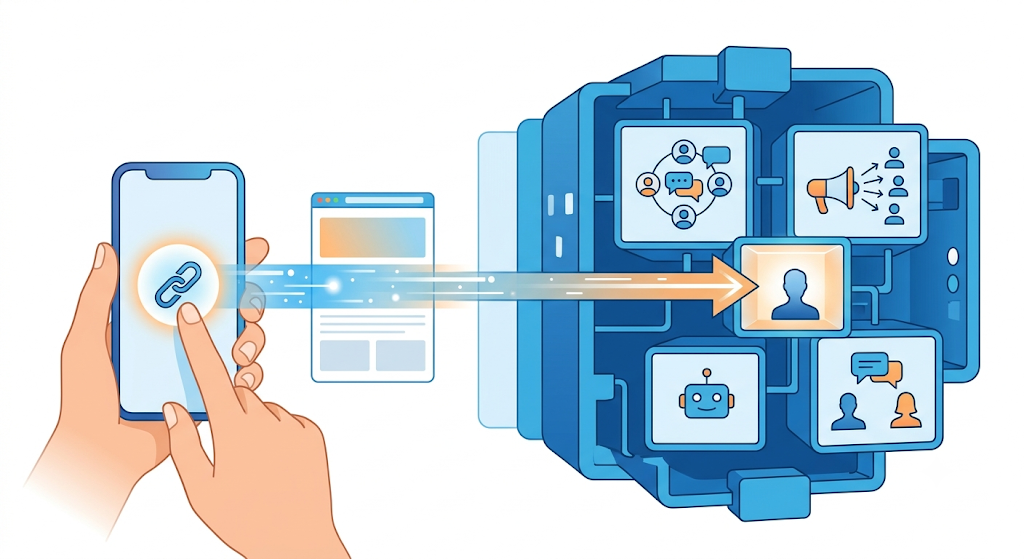 An illustration showing how the telegram deep link works. 