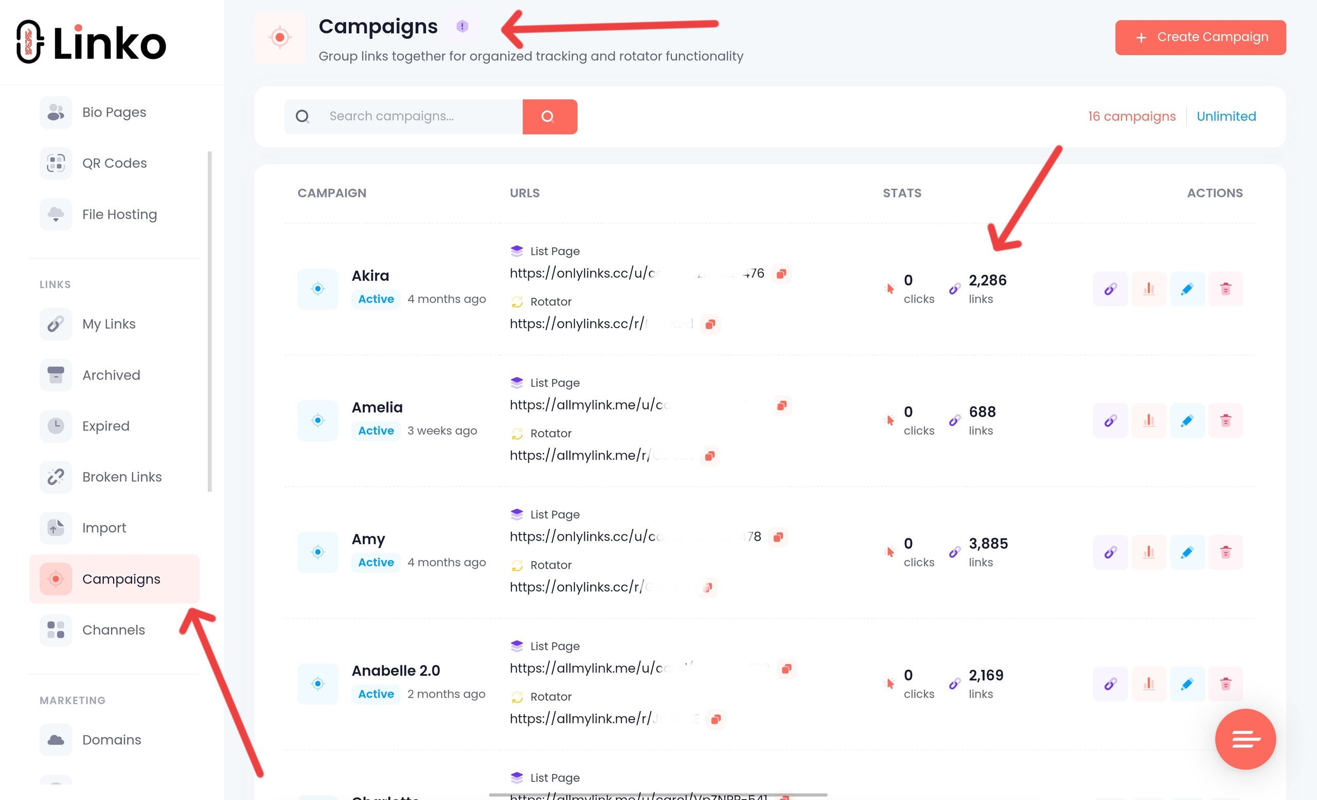 OnlyFans Link Tracker: Track Traffic Sources and Campaigns 6 Linko campaign dashboard