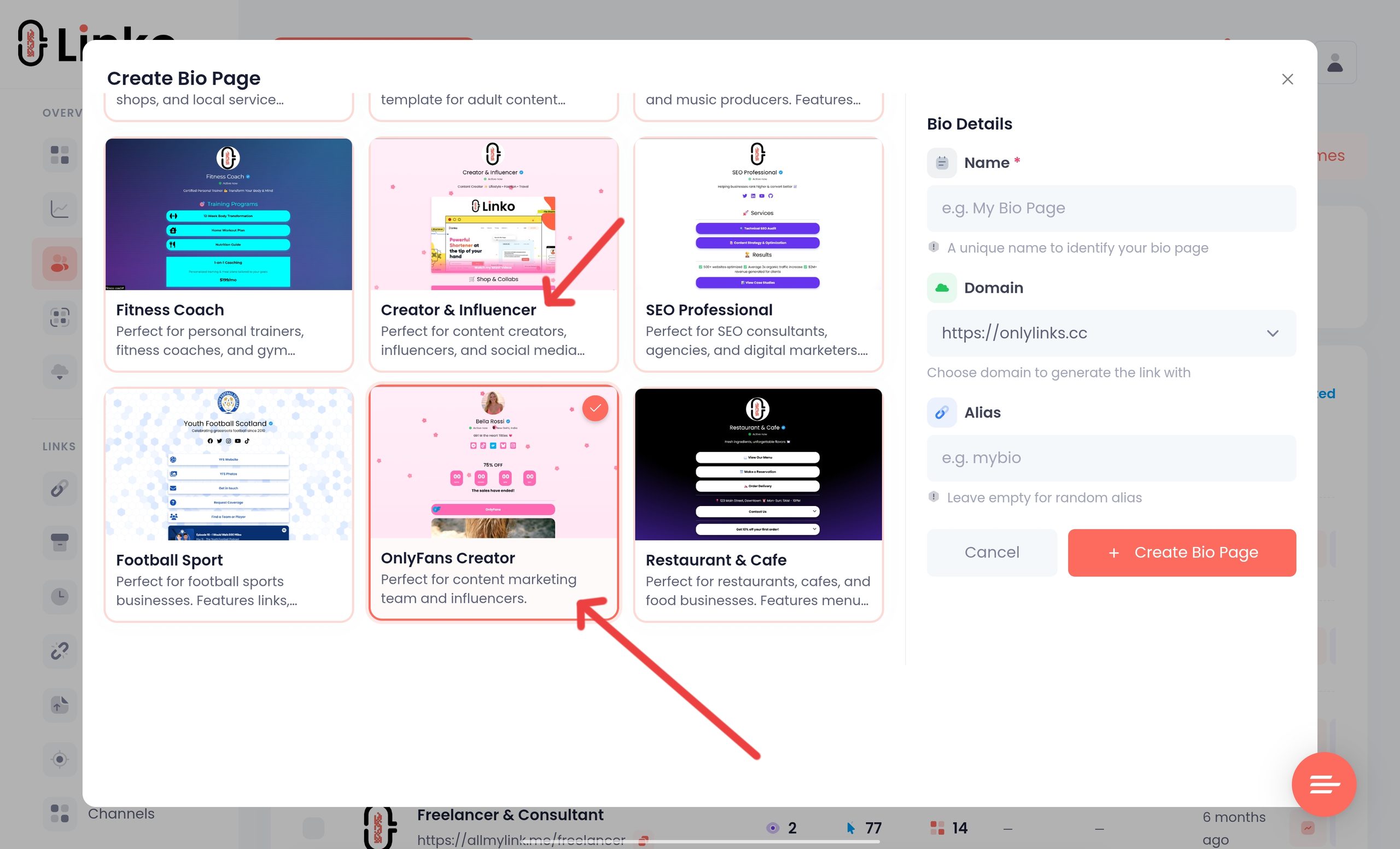 OnlyFans Landing Page: What to Include for More Conversions 12 Linko bio page template