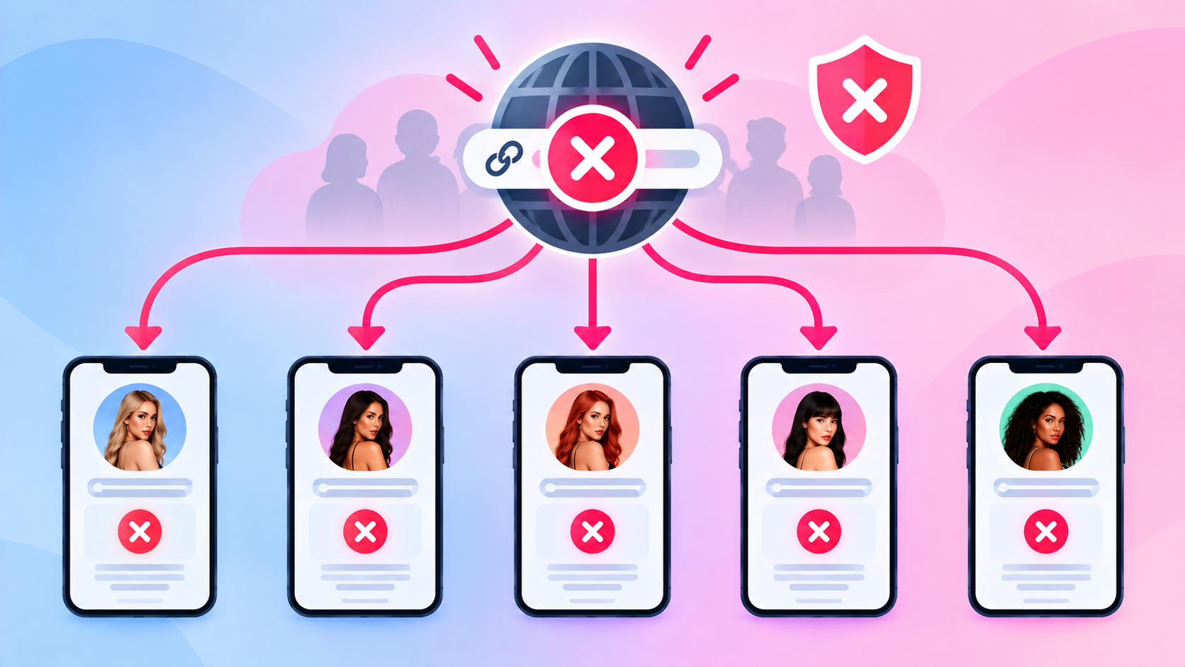 Illustration showing one blocked shared domain taking down many creator links at once.