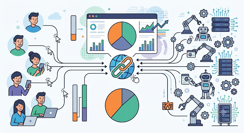 Bot Traffic in Link Analytics: How to Detect and Filter It 2 Illustration showing Bot Traffic in Link Analytics